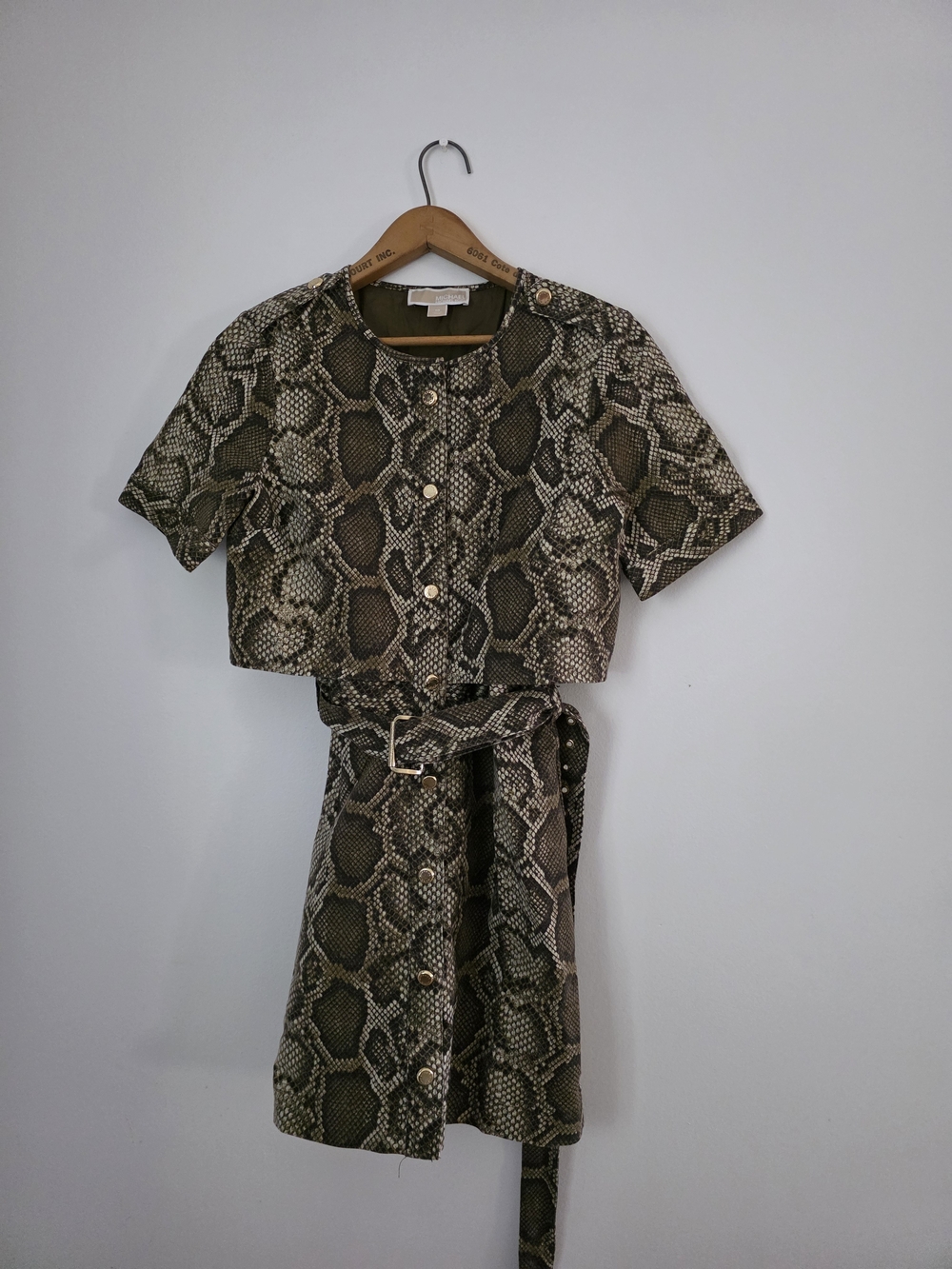 MICHAEL Michael Kors Brown Snake-Print Leather Jacket with Gold-Tone Button